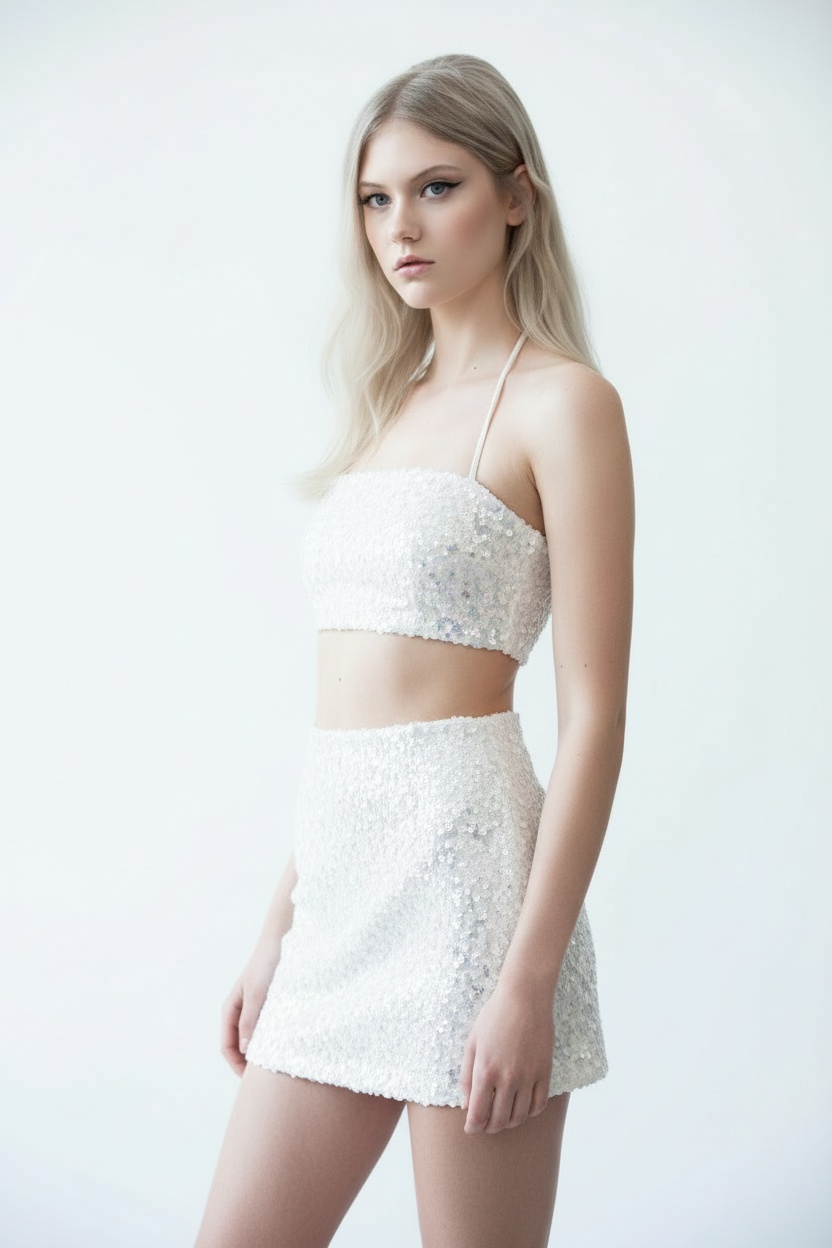 Natasha white sequin two-piece profile