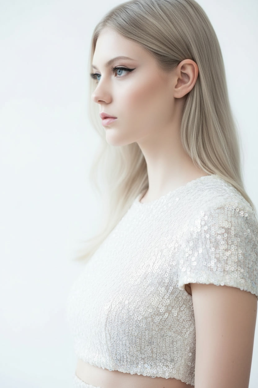 Natasha white sequin two-piece editorial