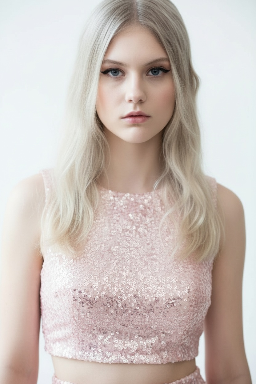 Natasha pink sequin crop top portrait
